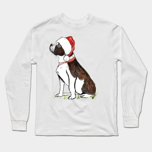 Staffordshire bull terrier wearing Santa hat Christmas Long Sleeve T-Shirt